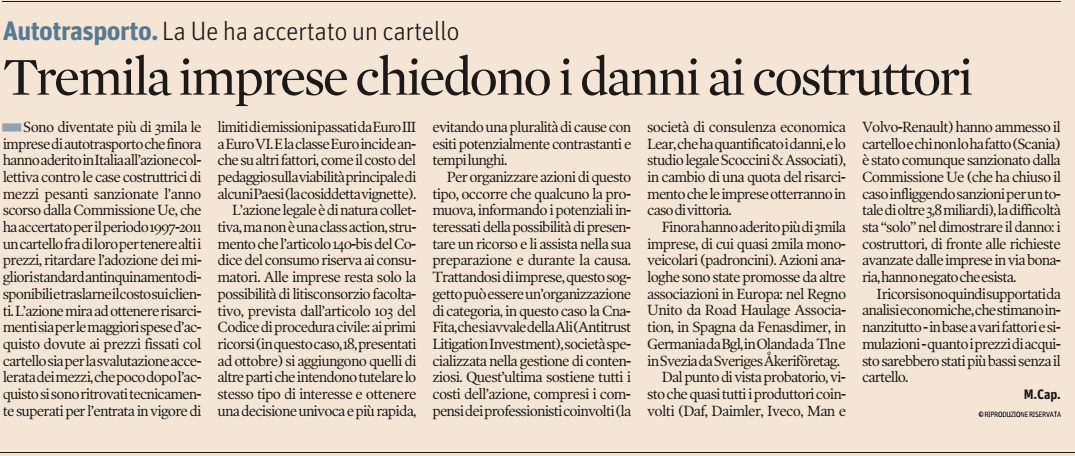 Articolo Cartello Autocarri Il Sole 24 Ore